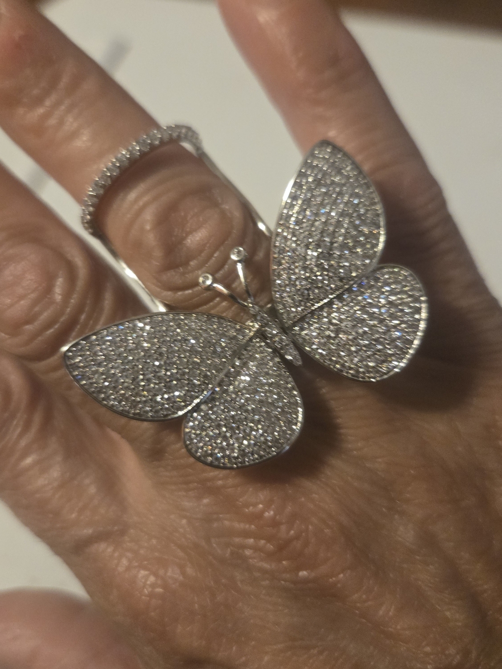 Sterling Silver Pavé Butterfly Cocktail Ring in Silver